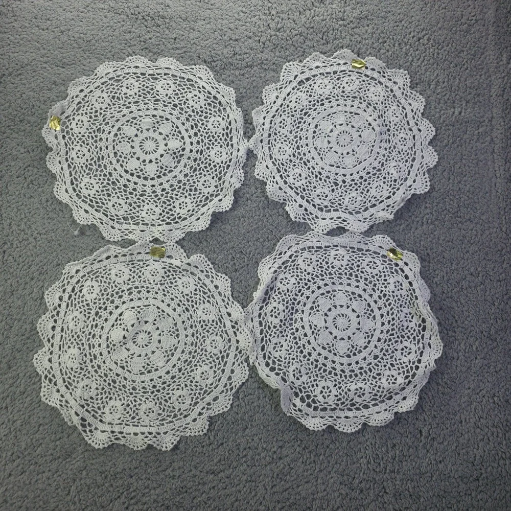 Elegance in Crochet by Tessile 9pc Set White Cotton Table Runner Doilies Coaster